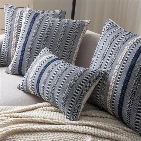 West Elm Other - New West Elm Set 2 Navy Blue Boho Embroidered Throw Pillow Case Cover Sham 18x18